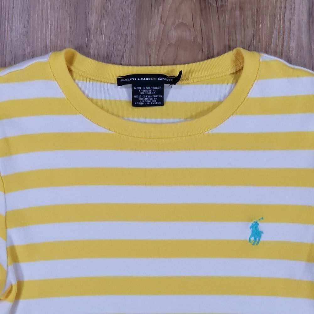 🔹️Ralph Lauren Sport Yellow & White Striped Long Sleeve Top Medium - Picture 3 of 7